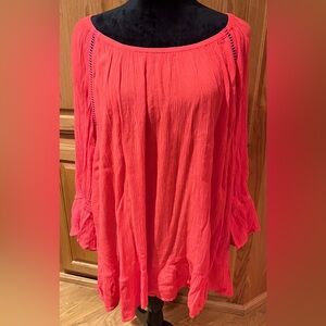 I.N.C. International Concepts Long‎ Sleeve Peasant Blouse Hibuscus Bloom Size 1X